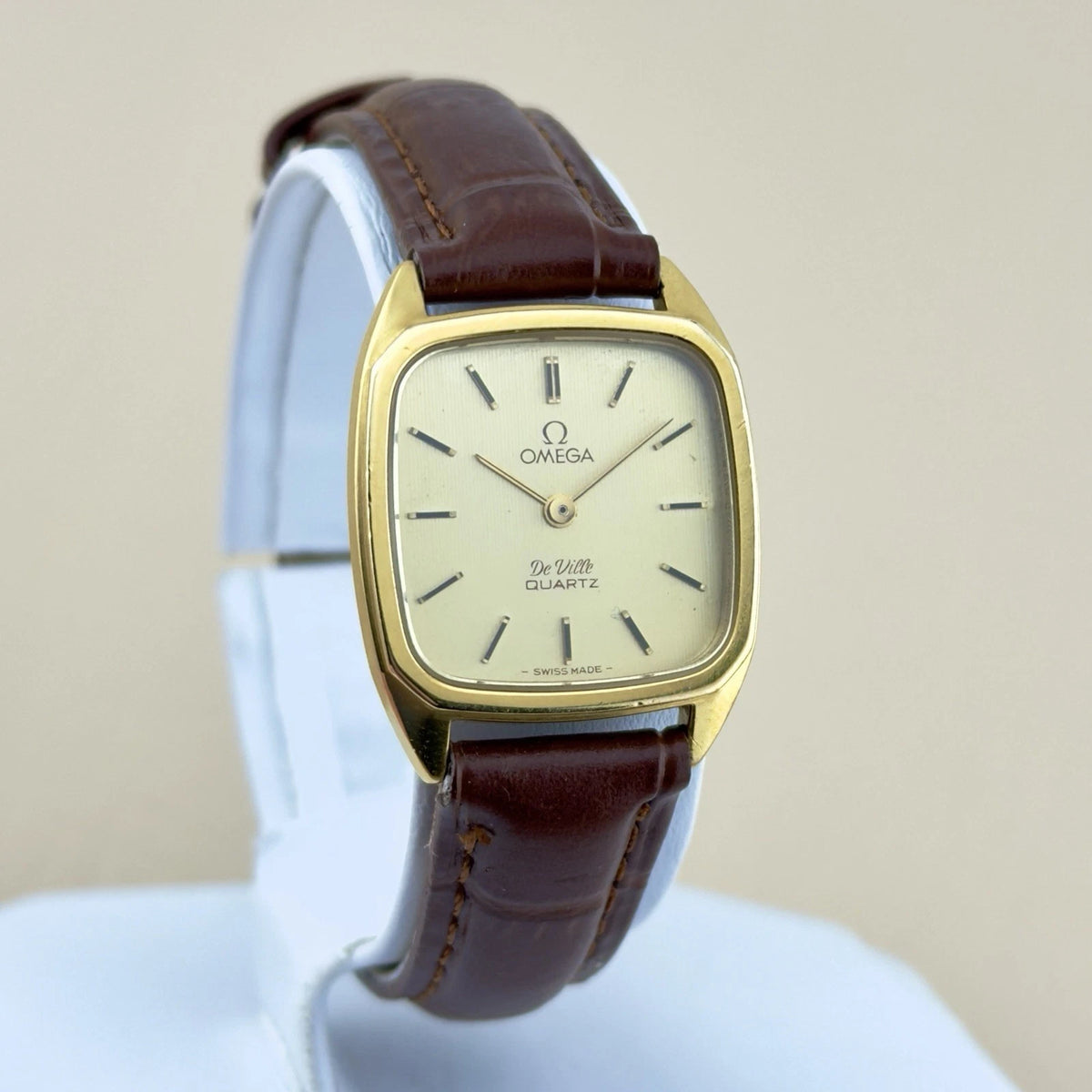 Vintage 1970s Omega De Ville Quartz - Mini Barrel - Gold Dial