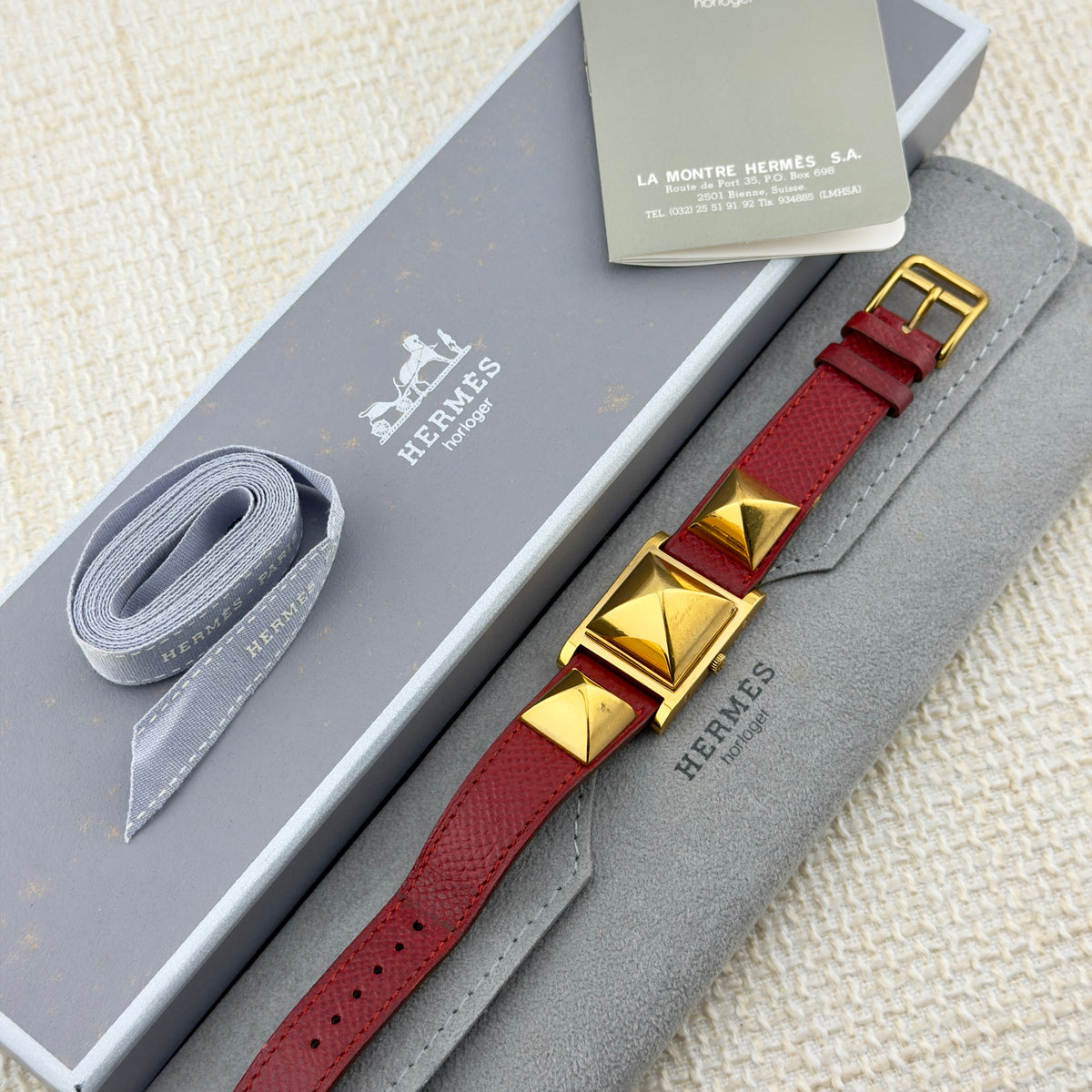 Hermes Medor Pyramid Watch - Red Leather - Original Box & Papers