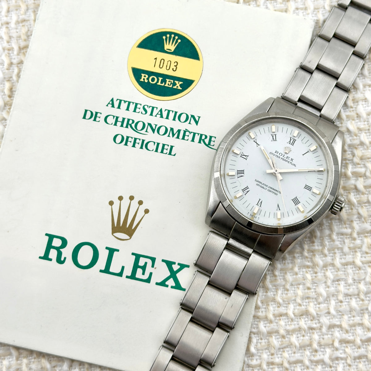 Rolex Oyster Perpetual - White Roman Dial - 34mm - Ref 1003 - With Papers