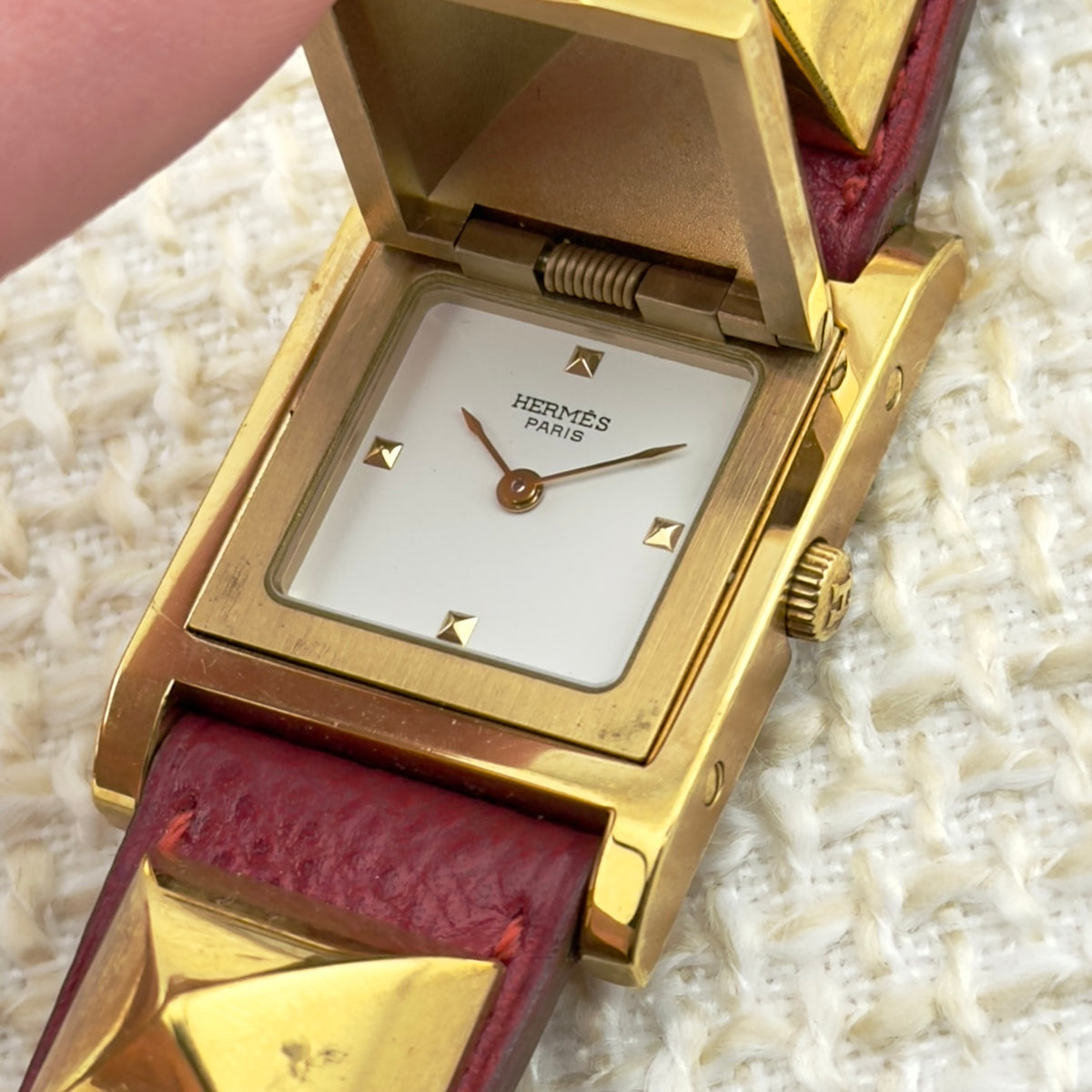Hermes Medor Pyramid Watch - Red Leather - Original Box & Papers