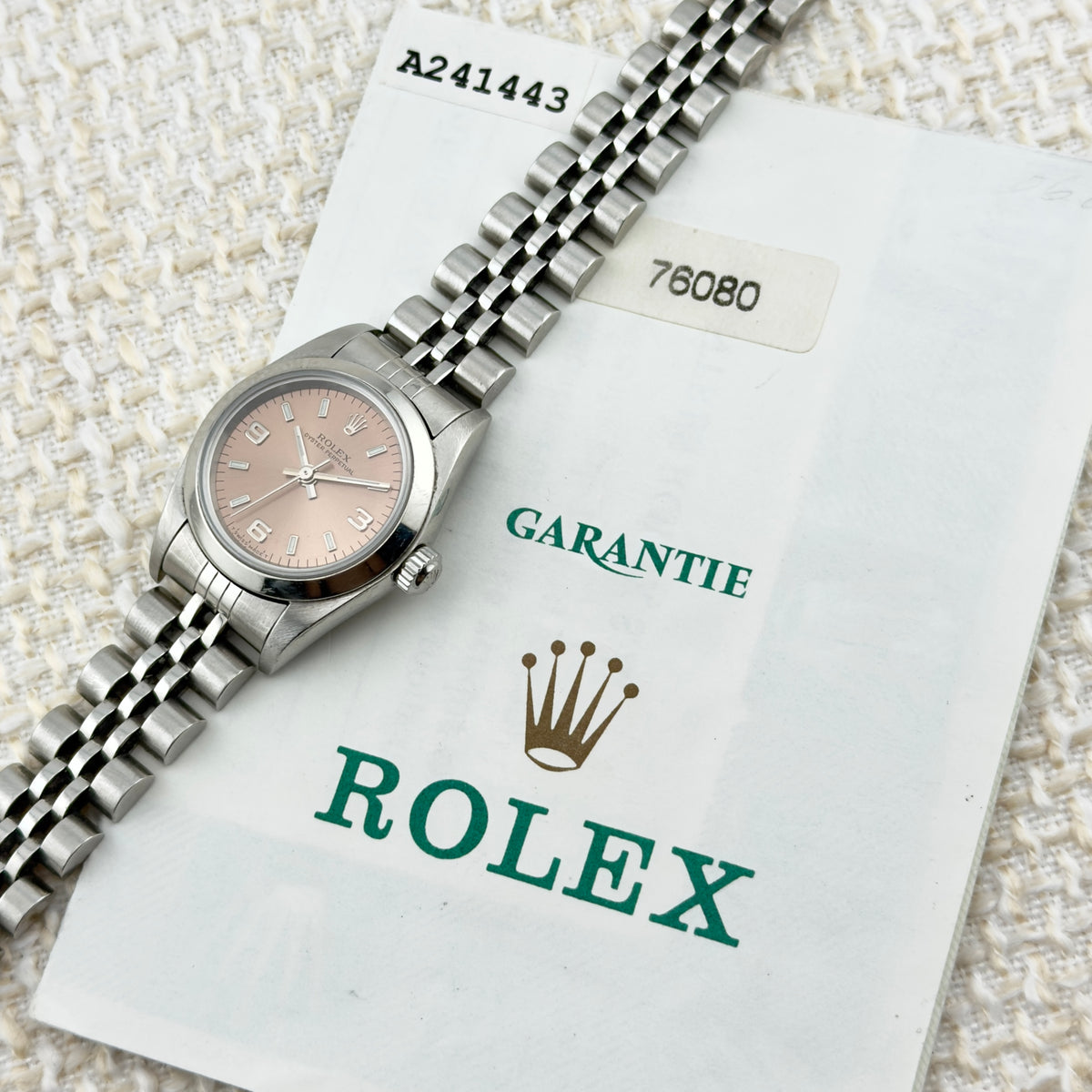 Rolex Oyster Perpetual – Pink Dial - With Papers - Ref 76080