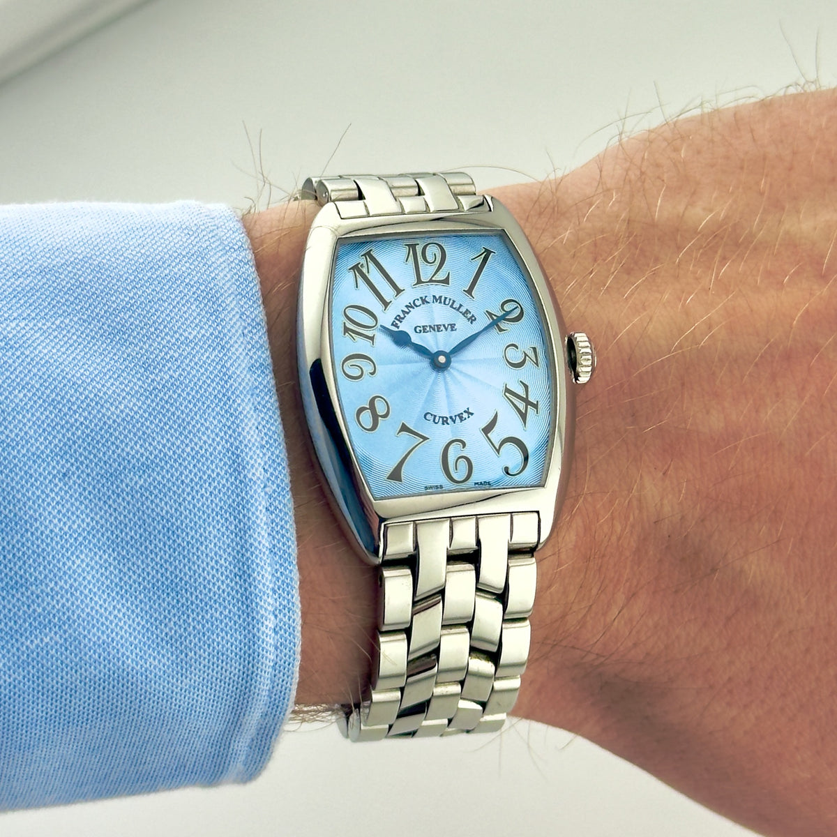 Franck Muller Cintrée Curvex - Ref. 7502 QZ - Ice Blue Dial - Box & Papers