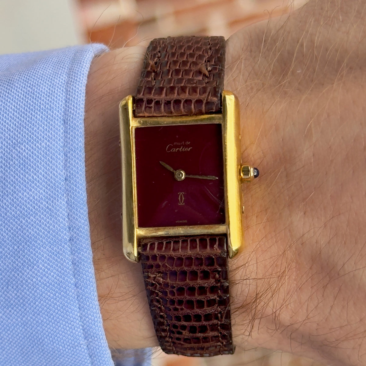 Vintage Cartier Tank Must - Bordeaux Dial - 21mm x 26mm - Quartz Movement