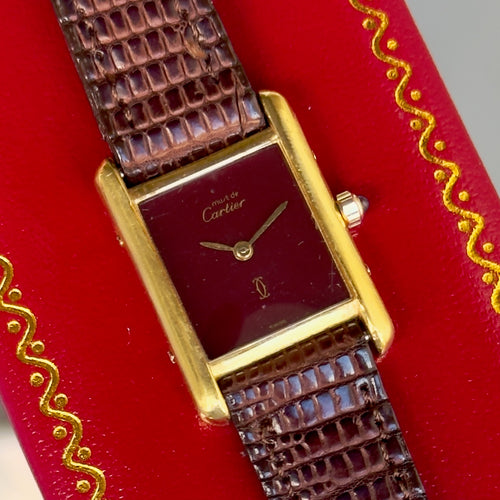 Vintage Cartier Tank Must - Bordeaux Dial - 21mm x 26mm - Quartz Movement