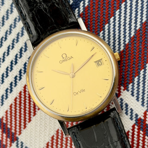 Vintage 1990s Omega De Ville Quartz - Gold Dial - Ref 196.2432