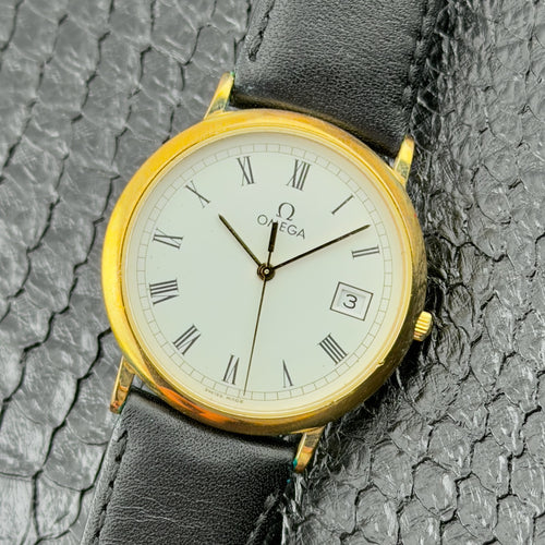 1990s Omega De Ville Quartz - White Roman Numeral Dial - Mens