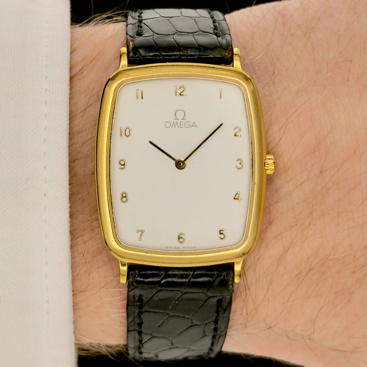 1980s Omega De Ville Tank - Quartz - White Arabic Numeral Dial