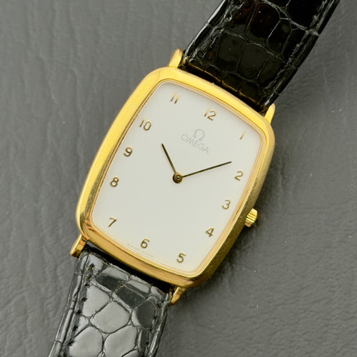 1980s Omega De Ville Tank - Quartz - White Arabic Numeral Dial