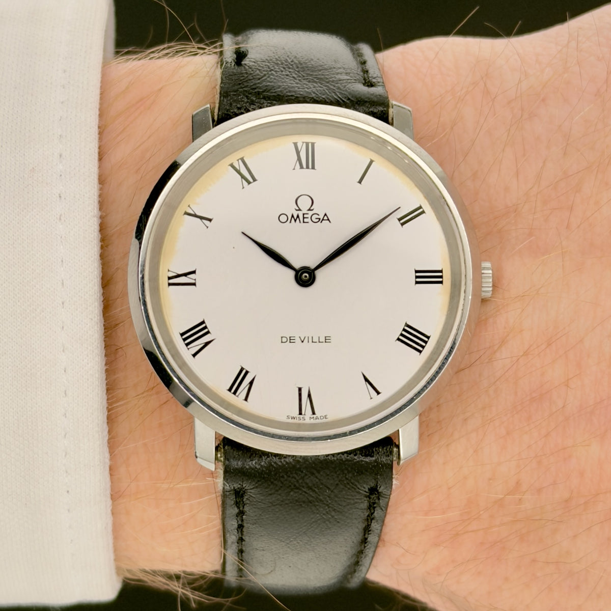 1970s Omega De Ville Round - White Roman Numeral Dial - Stainless