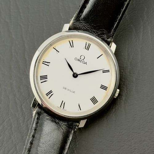 1970s Omega De Ville Round - White Roman Numeral Dial - Stainless