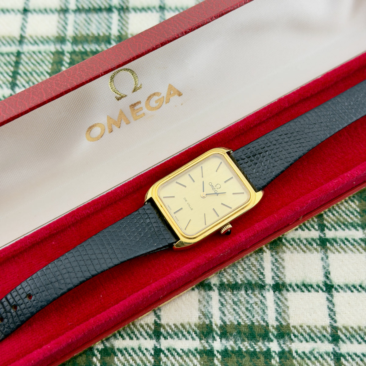 1980s Omega De Ville Tank - Gold Dial - Original Box and Buckle
