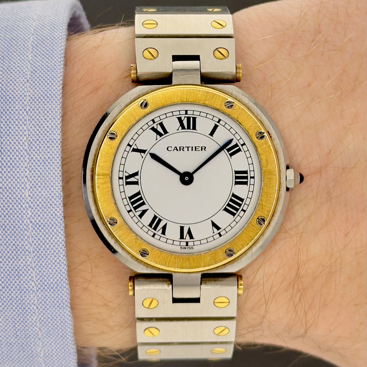 Cartier Santos Ronde - Two Tone 18k Gold - Ref 8191 - White Roman Dial - Papers