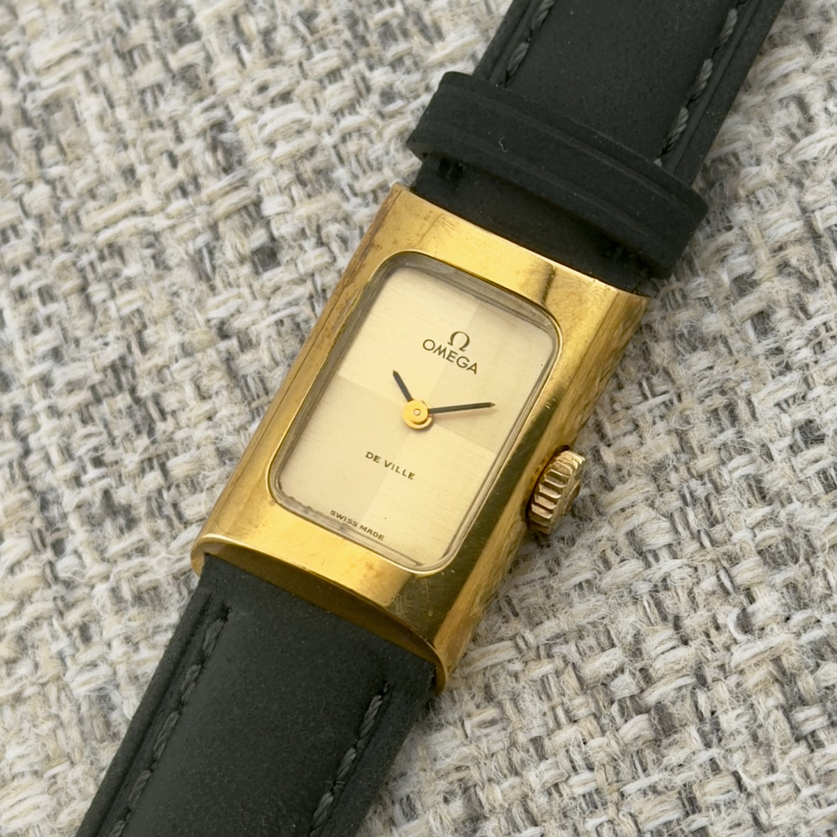 1990s Omega De Ville - Small Tank - Two Tone Gold Checker Dial