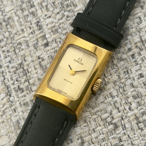 1990s Omega De Ville - Small Tank - Two Tone Gold Checker Dial