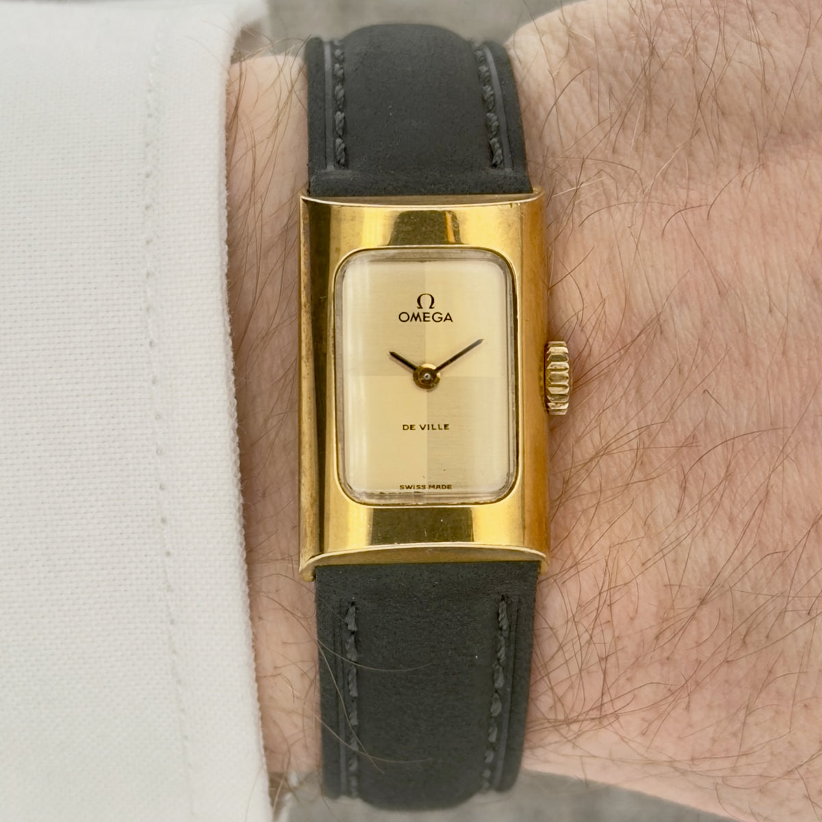 1990s Omega De Ville - Small Tank - Two Tone Gold Checker Dial