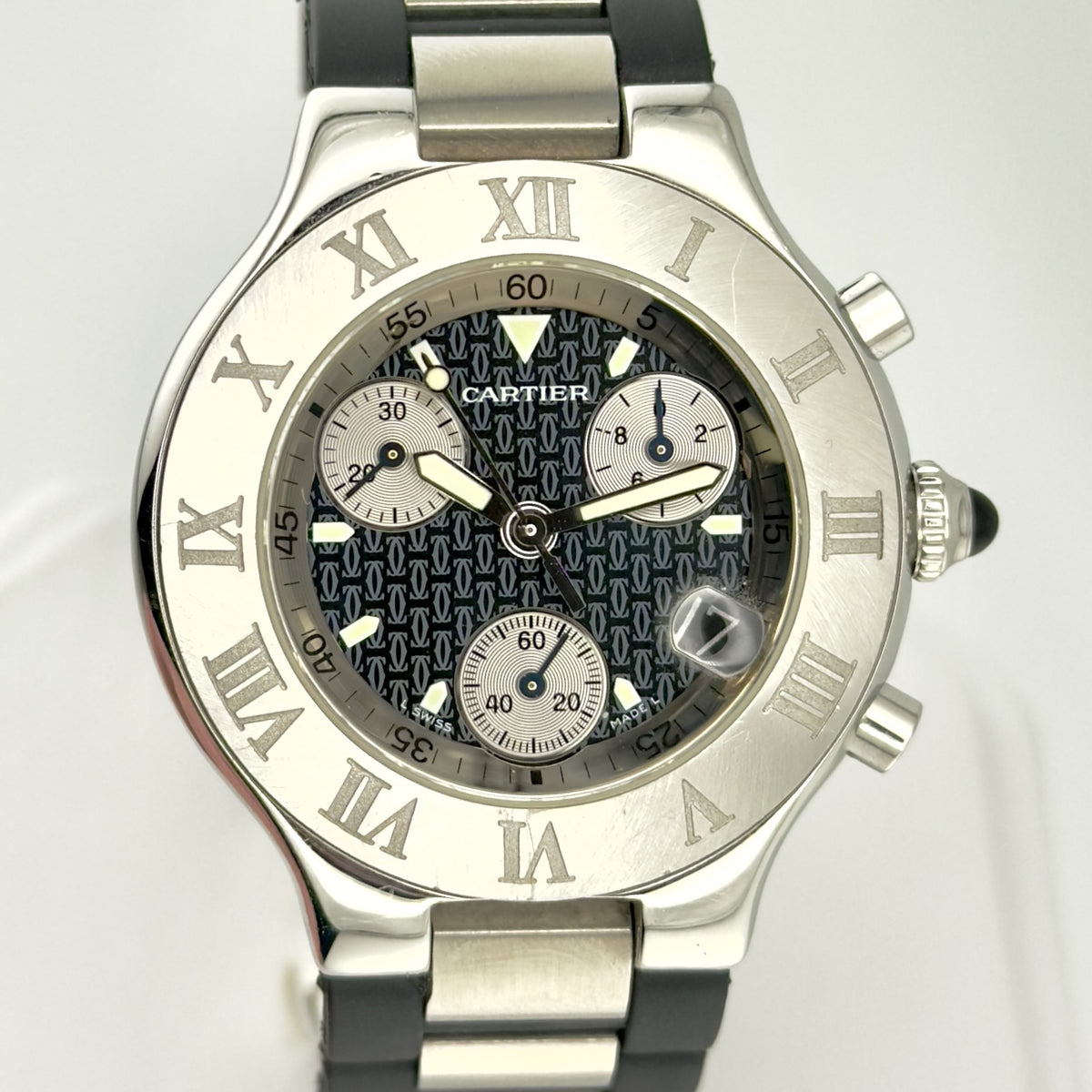 Cartier Chronoscaph 38mm Mens Watch - Ref 2424 - Rubber / Steel Bracelet