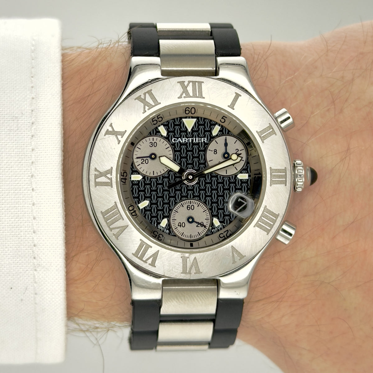 Cartier Chronoscaph 38mm Mens Watch - Ref 2424 - Rubber / Steel Bracelet