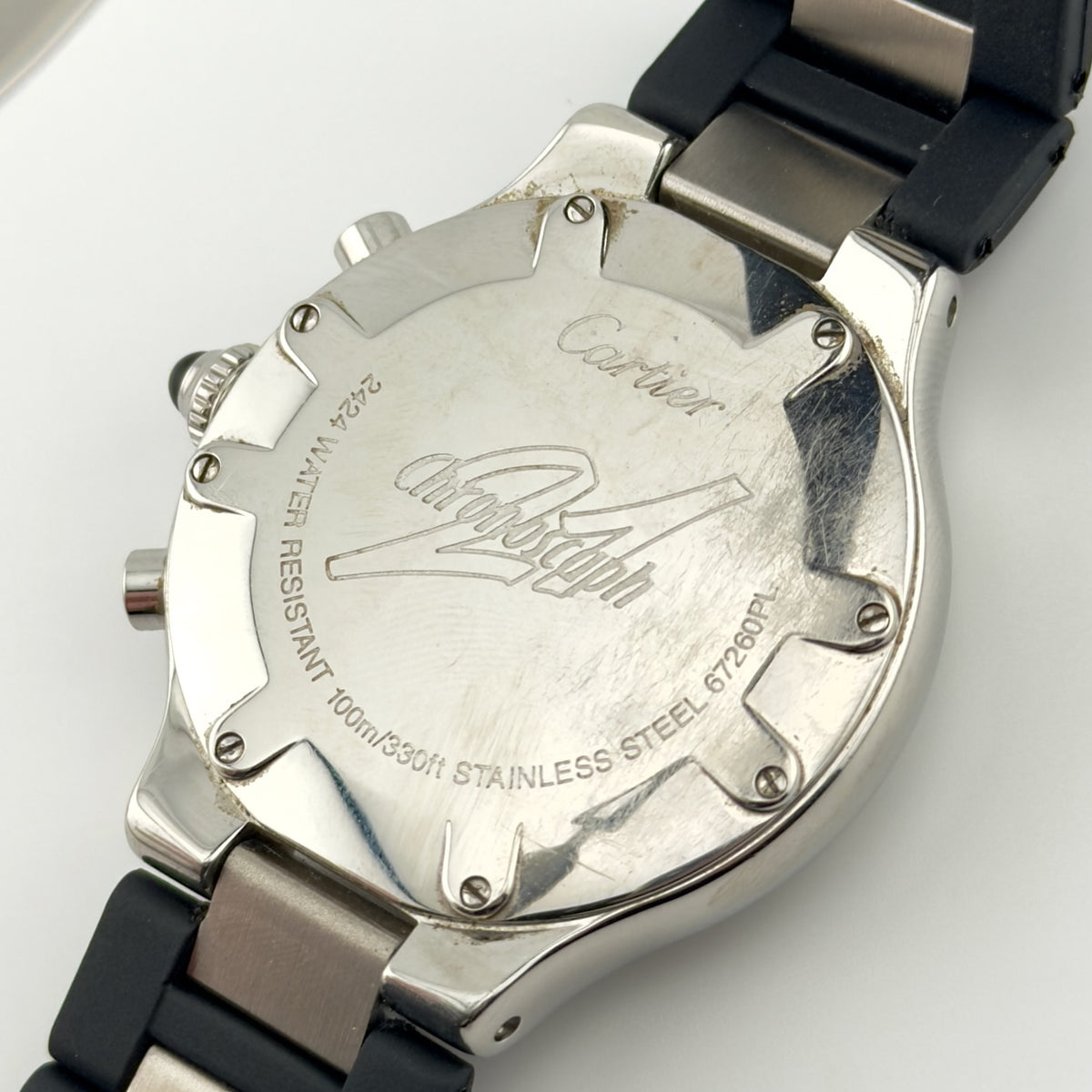 Cartier Chronoscaph 38mm Mens Watch - Ref 2424 - Rubber / Steel Bracelet