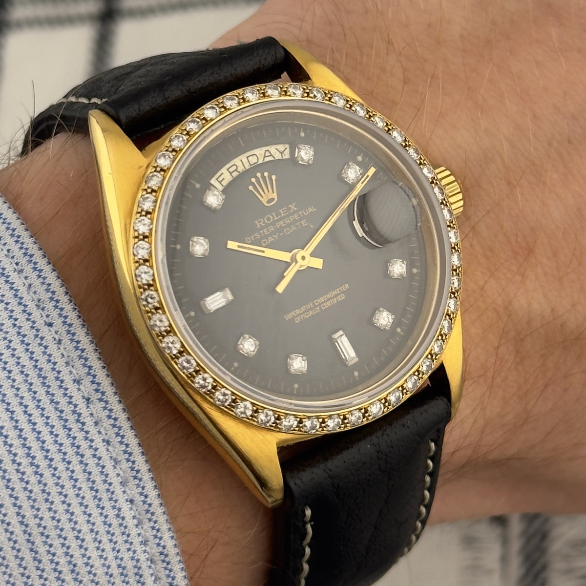 Rolex Day Date - Ref. 1803 - Natural Diamond Bezel - Black Diamond Dial - 36mm