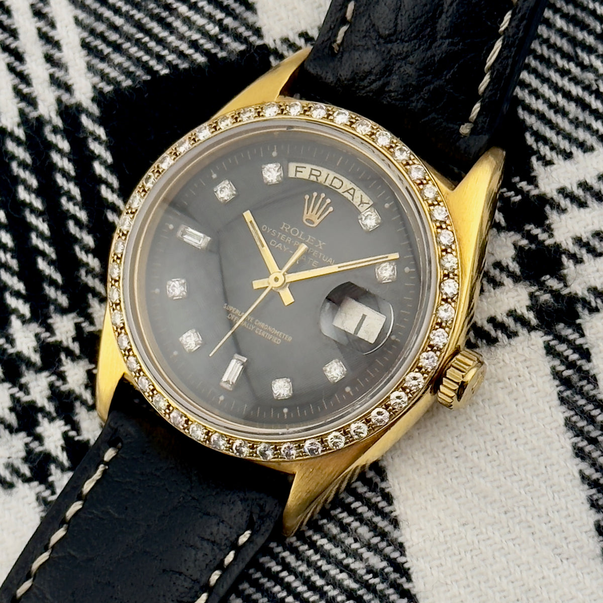 Rolex Day Date - Ref. 1803 - Natural Diamond Bezel - Black Diamond Dial - 36mm