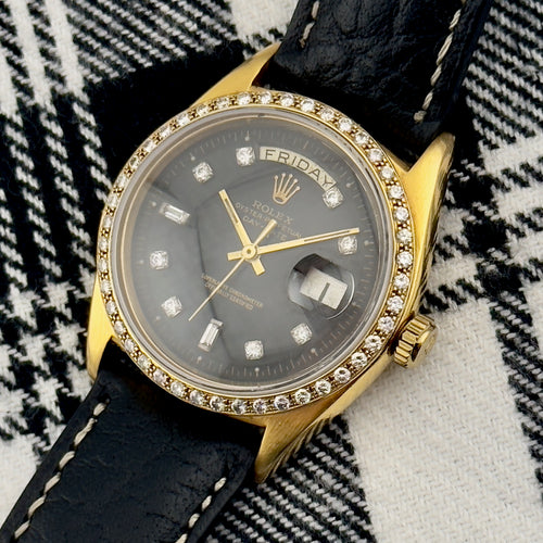Rolex Day Date - Ref. 1803 - Natural Diamond Bezel - Black Diamond Dial - 36mm
