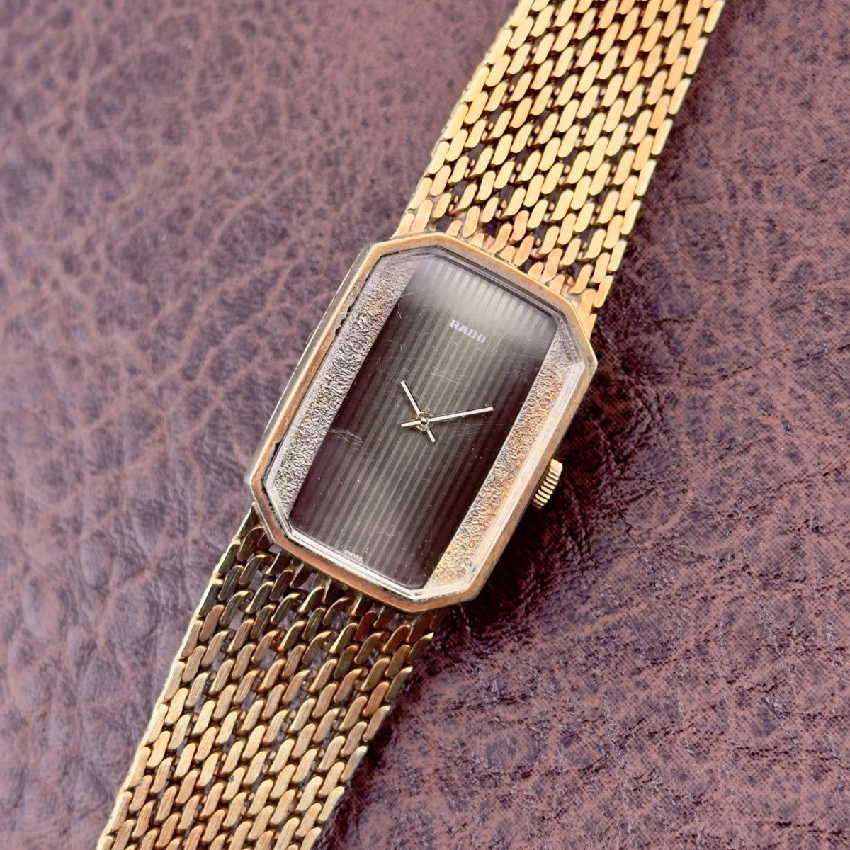 Vintage 1970s Rado Tank - Integrated Bracelet - Brushed Dial