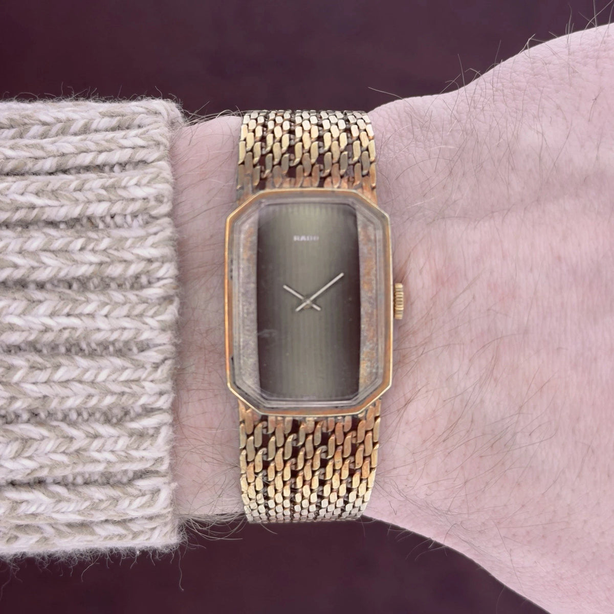 Vintage 1970s Rado Tank - Integrated Bracelet - Brushed Dial