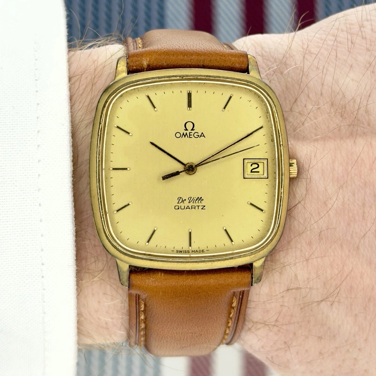 Vintage 1979 Omega De Ville Quartz - Square Tank - Gold Dial