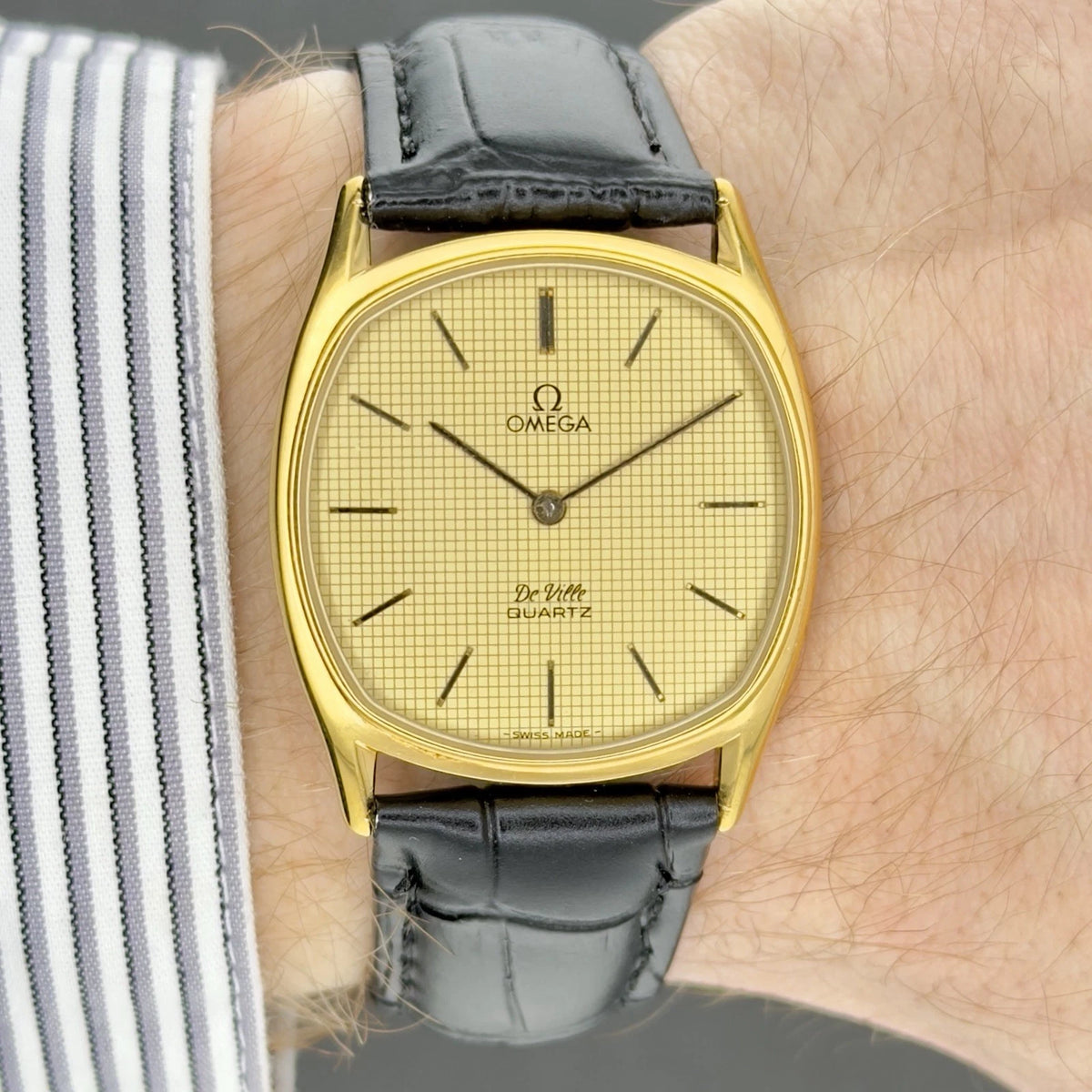 Vintage 1980s Omega De Ville Quartz - Gold Grid Dial - Ref 191.0099