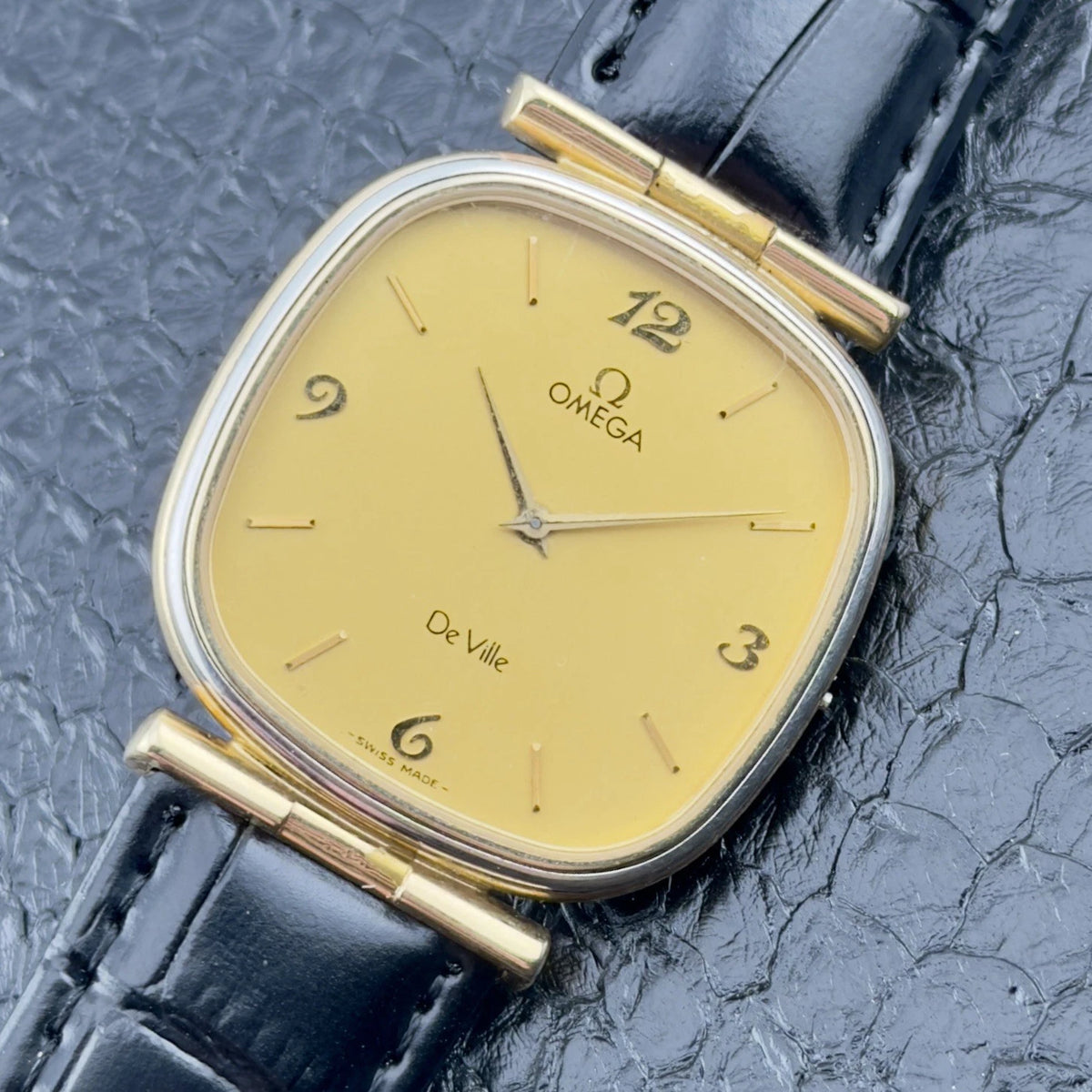 Vintage 1980s Omega De Ville Quartz - Square Tank - Numeral Dial