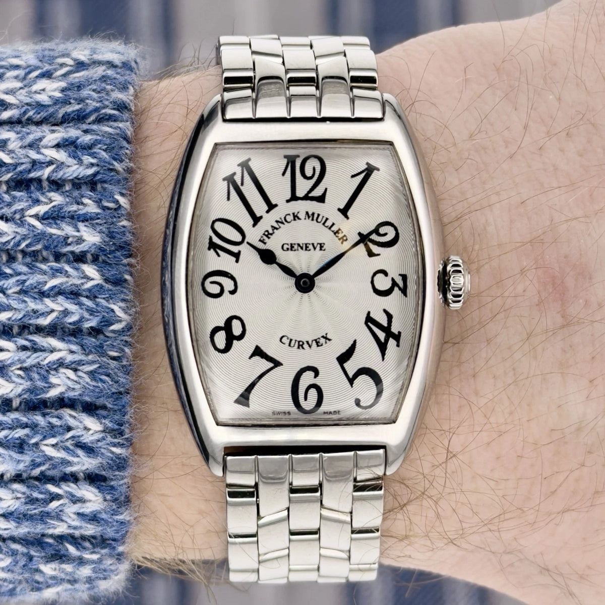 Franck Muller Curvex - Ref 7502 - White Guilloche Dial - Tonneau Case