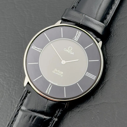 Vintage 1980s Omega De Ville - Black Roman Numeral Sector Dial